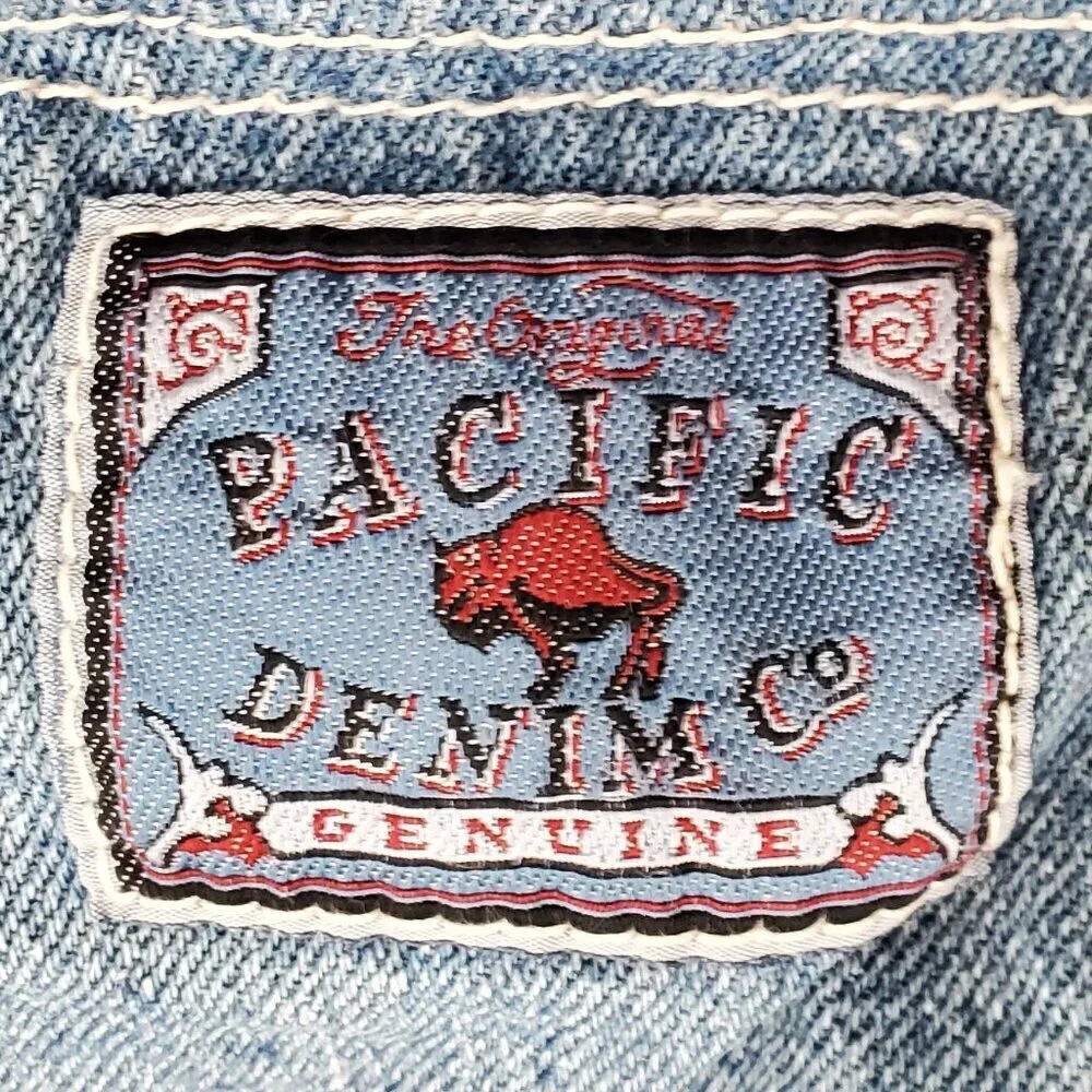 💥 VINTAGE Pacific Denim Co. Drawstring Backpack - 80s/90s Light Wash Rucksack